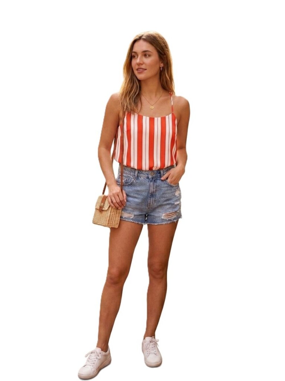 Banana Republic Orange & White Striped Racerback Cami Tank Top